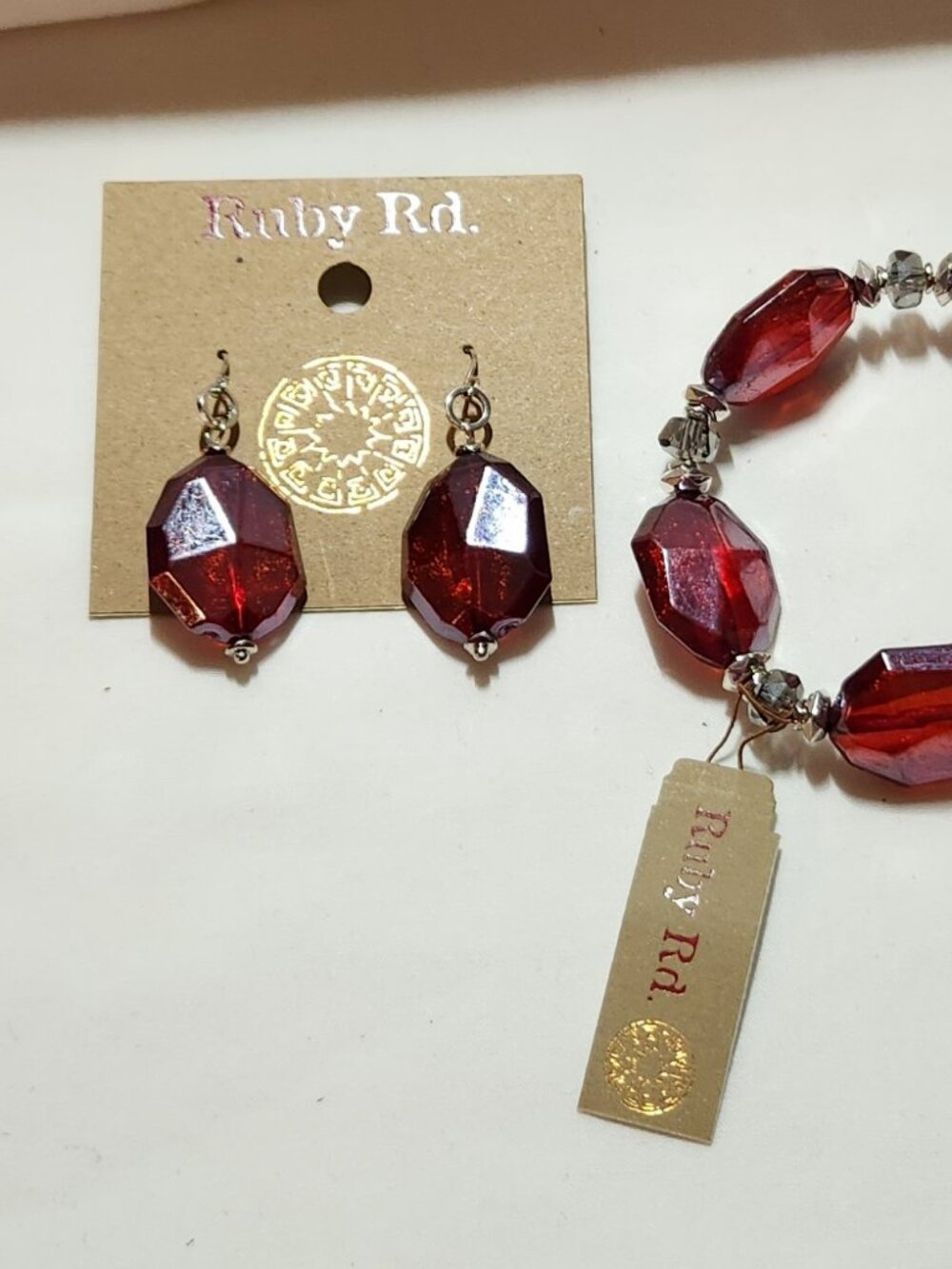 Ruby Rd. bracelet & earrings set red silver tone NWT - Picture 2 of 2